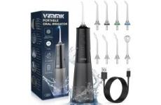 vente privée VIMMK Jet Dentaire Hydropulseur et Irrigateurs Oral avec 5 Modes de Pression d'eau et 8 Embouts Remplaçables, Rechargeable et Étanche IPX7, Réservoir 300ML (Noir)