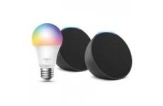 vente privée Echo Pop | Anthracite, pack de 2 + Tapo L530EA ampoule connectée LED (E27), Fonctionne avec Alexa - Kit de démarrage Maison connectée