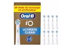 vente privée Oral-B Lot De 8 Brossettes De Rechange Ultimate Clean, AUTHENTIQUES, Blanches, Brossage En Profondeur, Elimination De La Plaque Dentaire, Brossette Ronde Pour Les Brosses Electriques Oral B iO, Carton