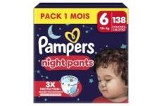 vente privée Pampers Night Pants, Taille 6, 138 Couches, 15kg+, Maintien 360° Contre Les Fuites Avec Un Cœur Super Absorbant Pour Une Protection Renforcée Toute La Nuit, Pack 1 Mois