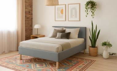 vente privée Lit Rome en tissu : Gris foncé / 90 x 190 cm / Avec matelas