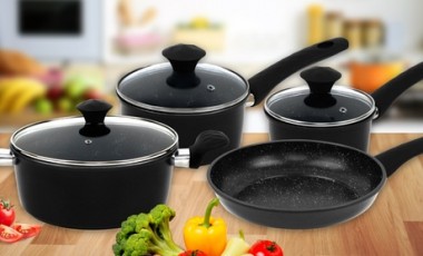 vente privée Batterie de cuisine forgée revêtement en marbre 7 pièces Herzeberg : Bleu