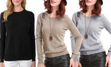 vente privée 1 ou 2 pulls avec col rond en cachemire et viscose, plusieurs coloris au choix