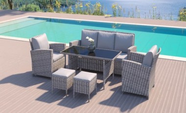 vente privée Salon de jardin Dama 7 places en résine tressée Côté Lounge : Noir et blanc