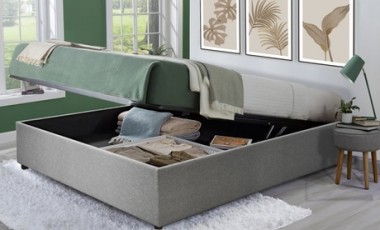 vente privée Lit coffre Cômes tissu : 180 x 200 cm / Gris foncé / Avec matelas