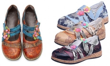 vente privée Paire de chaussures plates avec motif floral vintage pour femmes, coloris au choix