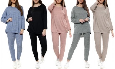 vente privée Survêtement uni en tricot italien pour femmes à manches longues, coloris au choix