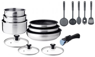 vente privée Batterie de cuisine 15 pièces Arthur Martin avec manche amovible