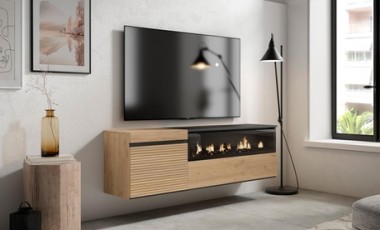 vente privée Meuble TV avec ou sans cheminée électrique LED : 200 cm / Sans pieds / Avec cheminée led-electric