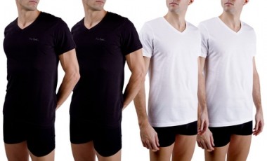 vente privée Lot de 2 t-shirts homme en col v Pierre Cardin : Noir / XL