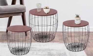 vente privée Set de 3 tables basses pour le salon : 2 sets / Bois naturel