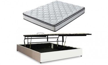 vente privée Lit coffre ouverture parallèle en simili cuir : 160 x 200 cm / Noir / Lit + Matelas