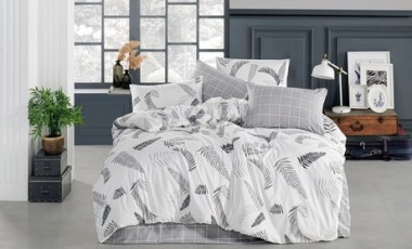 vente privée Ensemble parure de lit avec housse de couette et taie d oreiller : Leaf gris / 140 x 200 cm