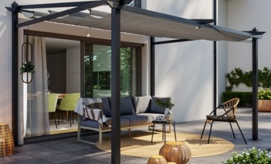vente privée Tonnelle pergola murale Lisboa en aluminium 3 x 4 m
