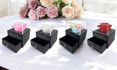 vente privée Boîte à bijoux ornée d une rose éternelle : Blanc