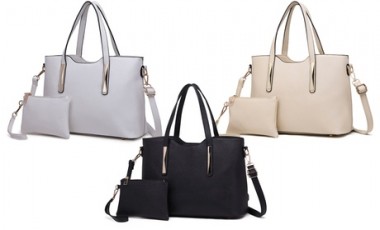 vente privée Sac épaule cabas femme en similicuir avec pochette et bandoulière : Blanc