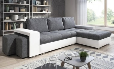 vente privée Canapé angle convertible avec 2 poufs : Noir et gris