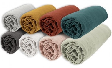 vente privée Draps-housses en double gaze de coton : 180 x 200 cm / Guimauve / x1
