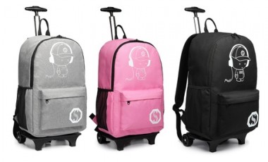 vente privée Sac à dos avec roulettes et motif fluorescent : Rose