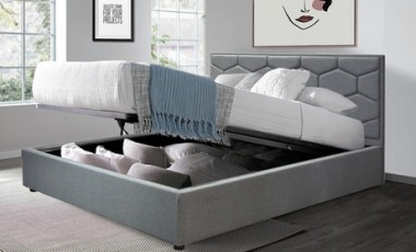 vente privée Lit coffre Manhattan tissu matelas Empereur en option : Sable / 90 x 190 cm / Sans matelas
