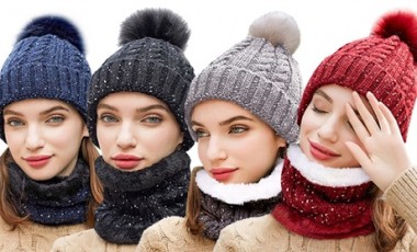 vente privée Ensemble bonnet en tricot et un chauffe-cou assortis : Gris