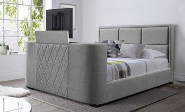 vente privée Lit Palace TV avec meuble TV intégré : 160 x 200 cm / Gris foncé / Sans matelas