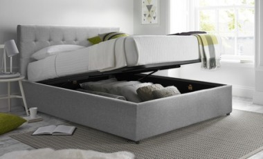vente privée Lit coffre Tokyo tissu Sampur : 90 x 190 cm / Gris clair / Lit seul