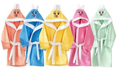 vente privée Peignoir de bain à capuche en coton 100% pour enfants : Bleu / 5-6 ans