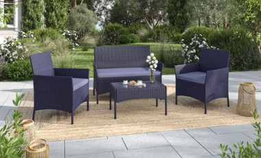 vente privée Salon de jardin 4 places Imora en résine tressée : Noir et gris