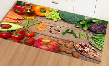 vente privée Tapis de cuisine antidérapant avec imprimé VEGAN : 50 x 75 cm