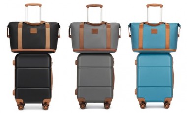 vente privée Set de voyage complet (valise rigide sac polochon et trousse de toilette) : Gris et marron