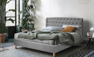 vente privée Lit Sidney en tissu au design élégant Sampur : 160 x 200 cm / Gris foncé / Lit + matelas