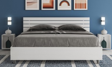 vente privée Lit double Ankel avec tête de lit en mélamine : Tête de lit inclinée / Avec sommier et rangement / Noyer