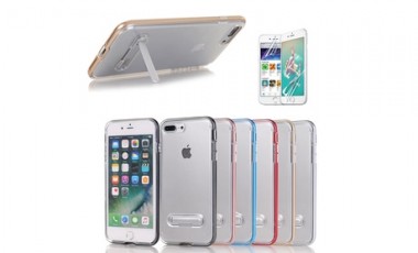 vente privée Coque en TPU avec support intégré et 2 protecteurs d écran : iPhone 11 / Doré