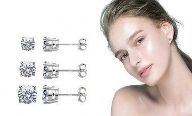 vente privée Lot de 3 boucles d oreilles solitaires en argent incrustées de cristaux Swarovski® : 1 / Avec boîte cadeau
