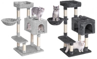 vente privée Arbre à chat avec portes et hamac : Gris clair