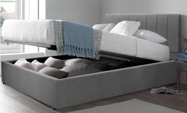 vente privée Lit coffre Barcelone tissu matelas Empereur en option : 160 x 200 cm / Gris foncé / Avec matelas