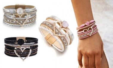 vente privée Bracelets épais motif cœur : Noir / 2
