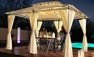 vente privée Pavillon de jardin Minzo avec éclairage LED : Marron
