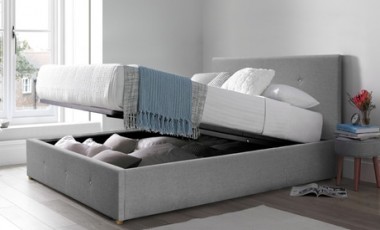 vente privée Lit coffre majestueux tissu capitonné Sampur : 140 x 200 cm / Gris foncé / Sans matelas