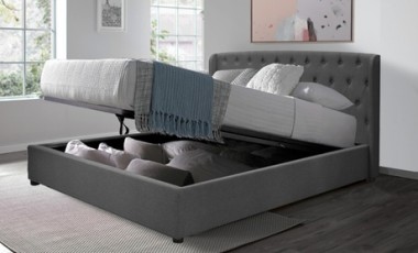 vente privée Lit coffre Sherwood tissu Sampur : 180 x 200 cm / Gris foncé / Lit seul