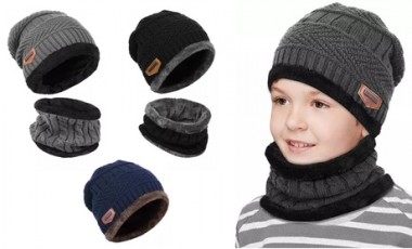 vente privée Vêtements d hiver en tricot pour enfants : 2 / Ensemble bonnet et écharpe / Noir + Gris