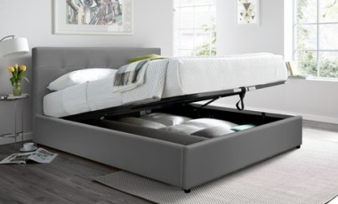 vente privée Lit coffre en simili cuir de Sampur : 180 x 200 cm / Gris