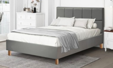 vente privée Lit fixe Petra simili cuir : 200 x 200 cm / Blanc / Lit + Matelas Cosmos