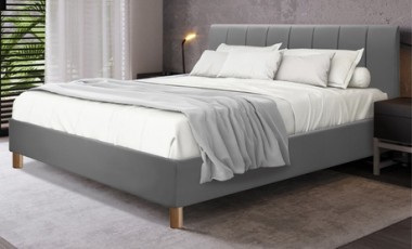 vente privée Lit Alhambra en simili cuir design élégant Sampur : 90 x 190 cm / Gris / Lit + matelas
