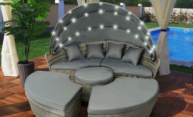 vente privée Salon de jardin lounge avec toit ouvrant à LED de Swing & Harmonie : 180 cm / Gris
