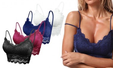 vente privée Soutien-gorge en dentelle florale: 3 / Noir + Blanc + Bleu / XL