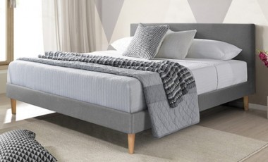 vente privée Lit Marquis : 160 x 200 cm / Tissu gris clair / Sans matelas