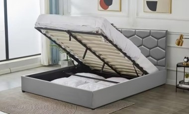 vente privée Lit coffre Manhattan Simili cuir : Gris / 200 x 200 cm / Avec matelas