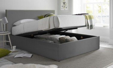 vente privée Lit coffre Colisée en tissu Sampur : 160 x 200 cm / Gris / Lit + Matelas Empereur